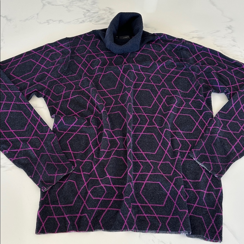 JCREW SIZE XL GEOMETRIC DARK GRAY 100% MERINO WOOL TURTLENECK SWEATER~SHIRT TOP~